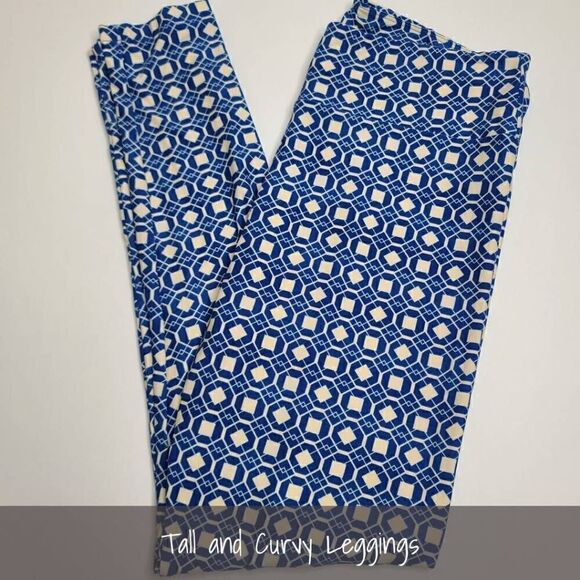 LuLaRoe TC Leggings Blue Cream NEW - Picture 1 of 1